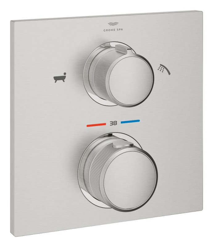 Grohe Allure Termostatik Ankastre Banyo ve Duş Bataryası (Sıva Üstü Grubu), 2 Yollu, Paslanmaz Çelik - 19446DC2 - 1