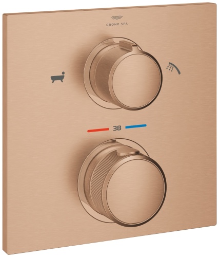 Grohe Allure Termostatik Ankastre Banyo ve Duş Bataryası (Sıva Üstü Grubu), 2 Yollu, Fırçalı Bakır - GROHE
