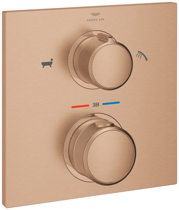 Grohe Allure Termostatik Ankastre Banyo ve Duş Bataryası (Sıva Üstü Grubu), 2 Yollu, Fırçalı Bakır - 1