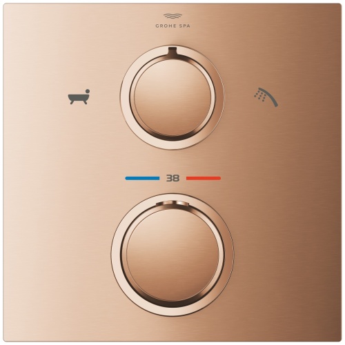 Grohe Allure Termostatik Ankastre Banyo ve Duş Bataryası (Sıva Üstü Grubu), 2 Yollu, Fırçalı Bakır - 3