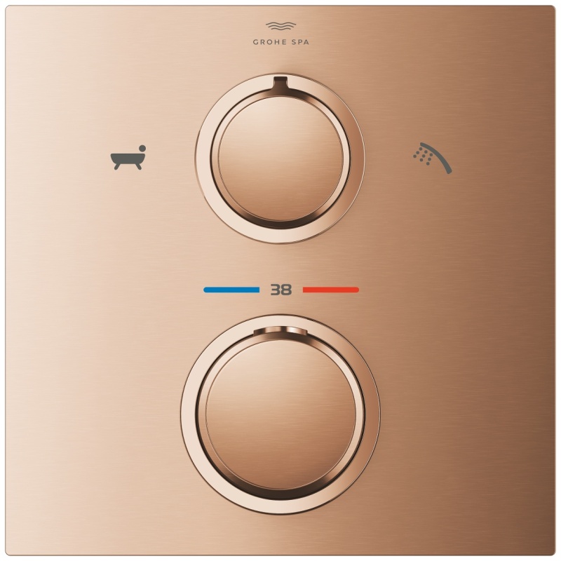 Grohe Allure Termostatik Ankastre Banyo ve Duş Bataryası (Sıva Üstü Grubu), 2 Yollu, Fırçalı Bakır - 3