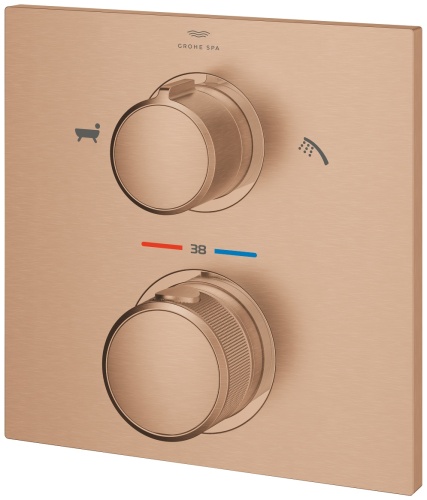 Grohe Allure Termostatik Ankastre Banyo ve Duş Bataryası (Sıva Üstü Grubu), 2 Yollu, Fırçalı Bakır - 4