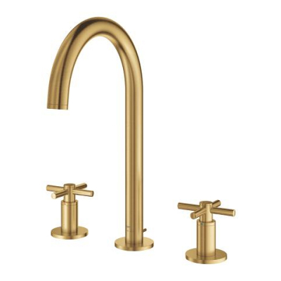 Grohe Atrio 3 Delikli Ankastre Lavabo Bataryası (4 Çubuklu Volan) L-Boy, Fırçalı Altın - 20643GN0 - 2