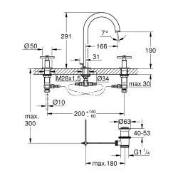 Grohe Atrio 3 Delikli Ankastre Lavabo Bataryası (4 Çubuklu Volan) L-Boy, Fırçalı Bakır - 20643DL0 - 3