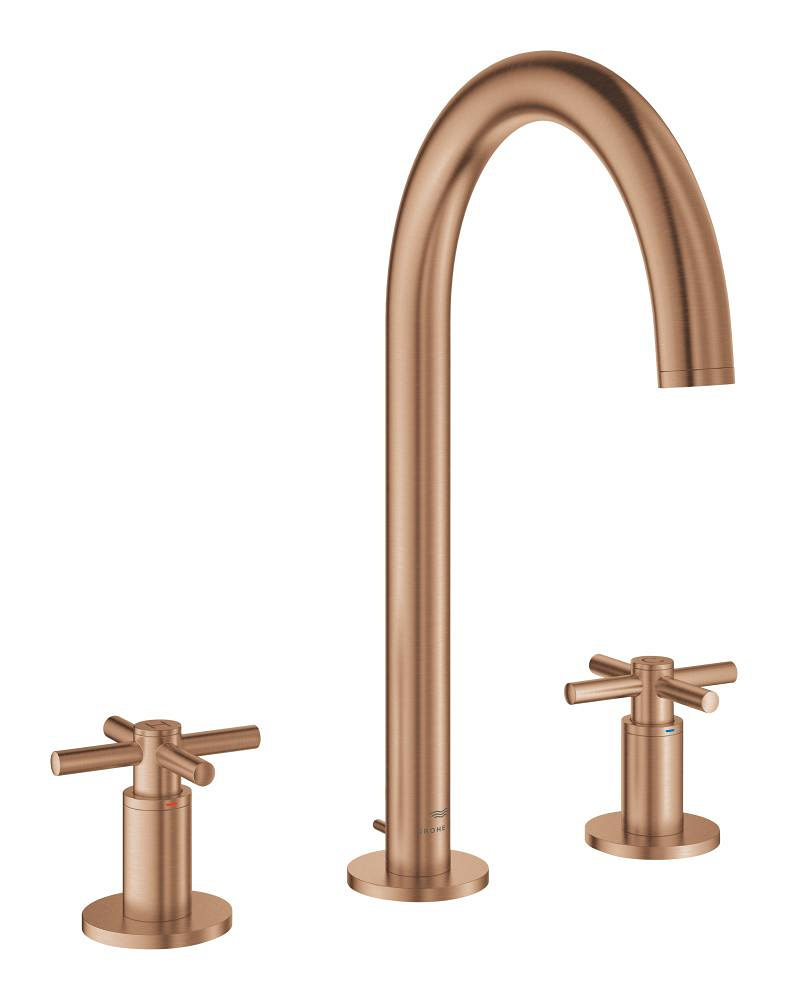 Grohe Atrio 3 Delikli Ankastre Lavabo Bataryası (4 Çubuklu Volan) L-Boy, Fırçalı Bakır - 20643DL0 - 1