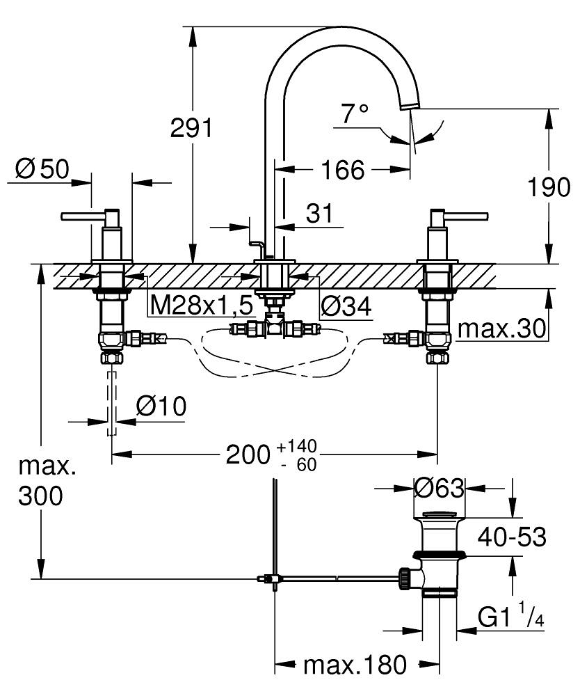 Grohe Atrio 3 Delikli Ankastre Lavabo Bataryası, Sifon Kumandalı, Fırçalı Bakır - 20649DL0 - 4