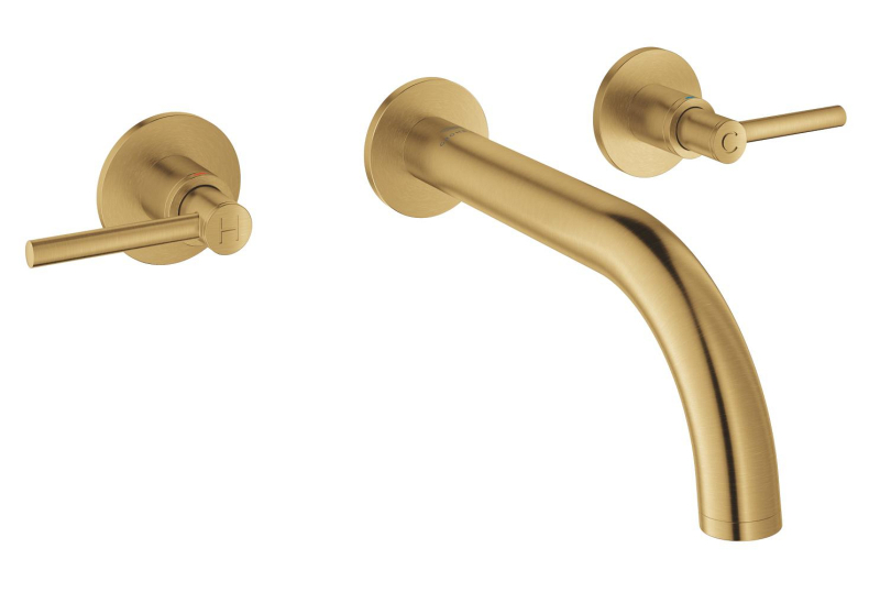 Grohe Atrio 3 Delikli Duvardan Ankastre Lavabo Bataryası (Sıva Üstü Grubu), Fırçalı Altın - 20662GN0 - GROHE
