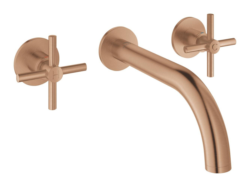 Grohe Atrio 3 Delikli Duvardan Ankastre Lavabo Bataryası (Sıva Üstü Grubu), Fırçalı Bakır - 20661DL0 - GROHE