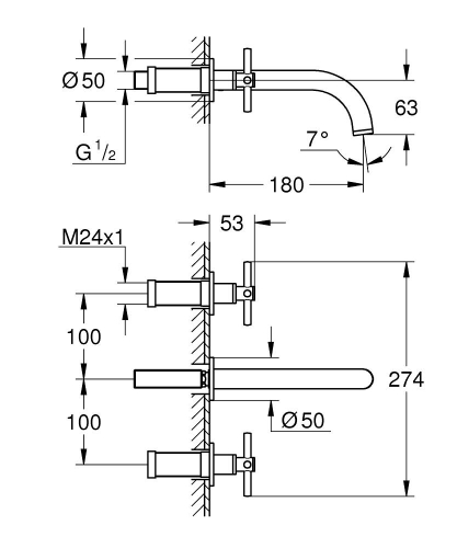 Grohe Atrio 3 Delikli Duvardan Ankastre Lavabo Bataryası (Sıva Üstü Grubu), Fırçalı Bakır - 20661DL0 - 4