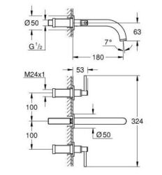 Grohe Atrio 3 Delikli Duvardan Ankastre Lavabo Bataryası (Sıva Üstü Grubu), Paslanmaz Çelik - 20662DC0 - 3