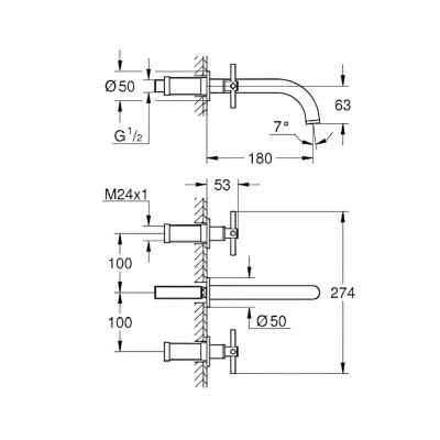 Grohe Atrio 3 delikli lavabo bataryası M-Boyutu (20661DA0) - 3