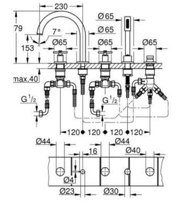 Grohe Atrio 5 Delikli Ankastre Küvet Bataryası (Sıva Üstü Grubu), Altın - 29408GL0 - 2