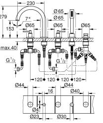 Grohe Atrio 5 Delikli Ankastre Küvet Bataryası (Sıva Üstü Grubu), Bakır - 29407DA0 - 2
