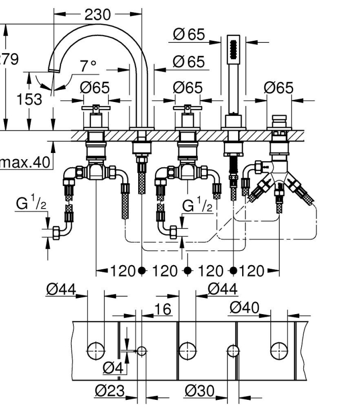 Grohe Atrio 5 Delikli Ankastre Küvet Bataryası (Sıva Üstü Grubu), Fırçalı Sert Grafit - 29408AL0 - 4