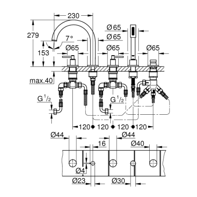 Grohe Atrio 5 Delikli Küvet Bataryası - 19922Al3 - 2