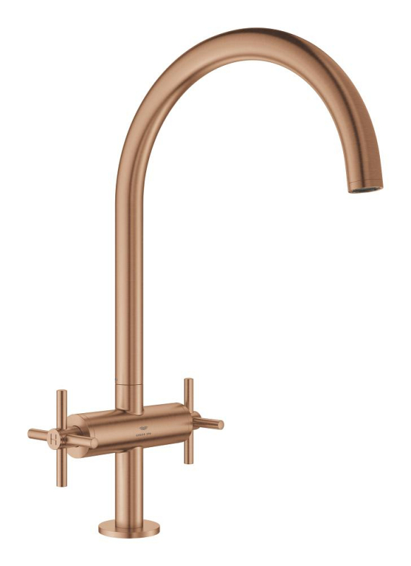 Grohe Atrio Kuğu Borulu Eviye Bataryası, Fırçalı Bakır - 30609DL0 - 1