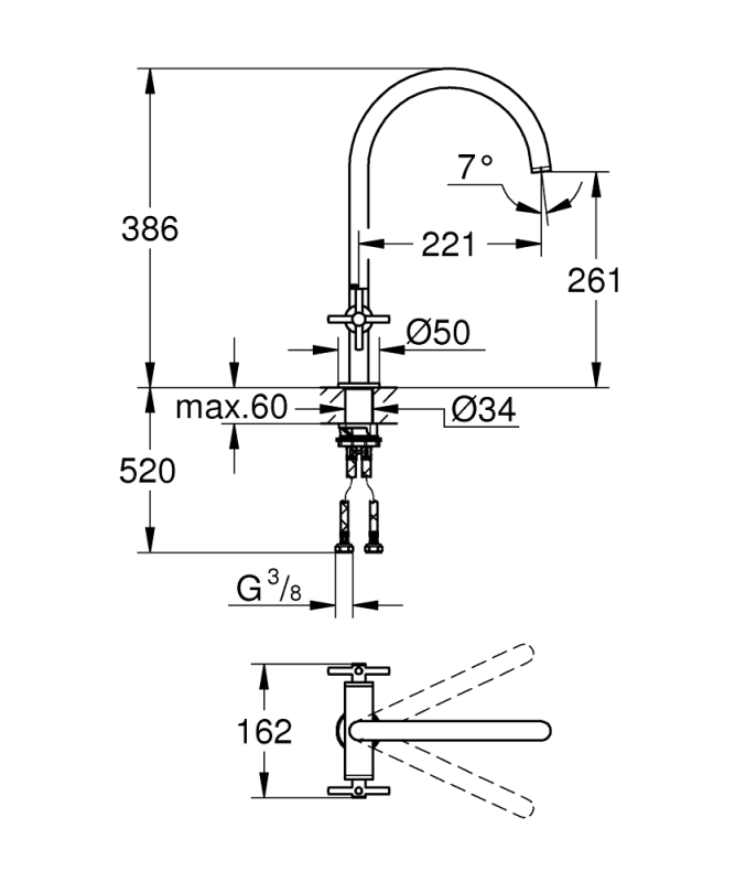 Grohe Atrio Kuğu Borulu Eviye Bataryası, Paslanmaz Çelik - 30609DC0 - 3