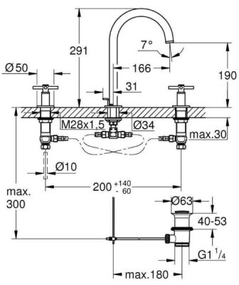Grohe Atrio 3 Delikli Ankastre Lavabo Bataryası (4 Çubuklu Volan) L-Boy, Paslanmaz Çelik - 20643DC0 - 2