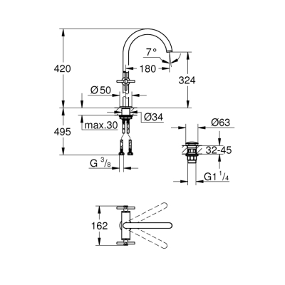 Grohe Atrio Tek Delikli Lavabo Bataryası 1/2