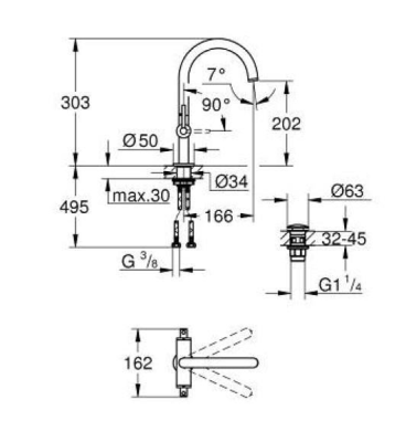 Grohe Atrio Tek delikli lavabo bataryası 1/2'' L-Boyut - 21145000 - 2