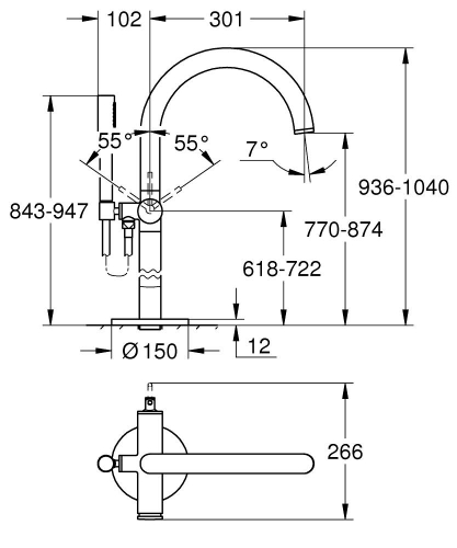 Grohe Atrio Tek Yerden Küvet Bataryası (Sıva Üstü Grubu), Altın - 24368GL0 - 3