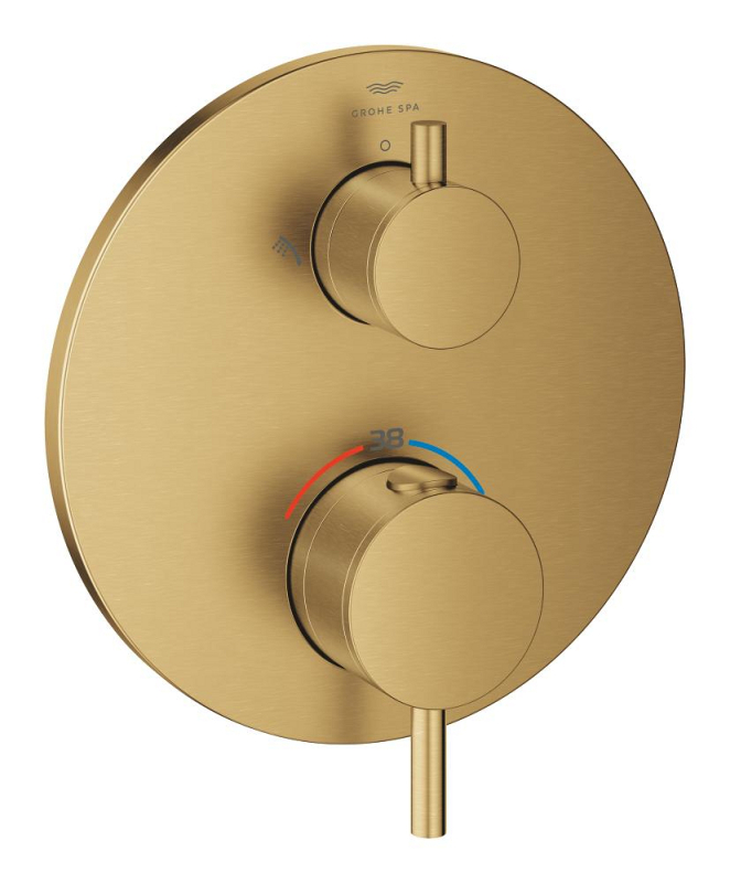 Grohe Atrio Termostatik Banyo/Duş Bataryası (Sıva Üstü Grubu), 2 Yollu, Fırçalı Altın - 24359GN0 - 1