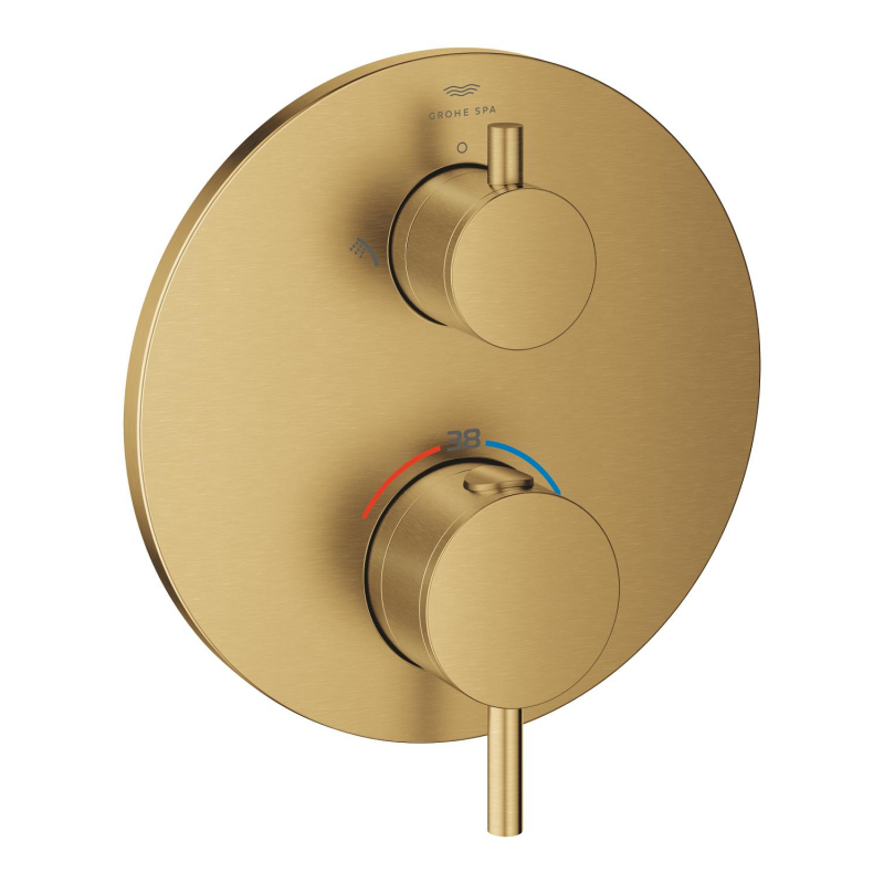 Grohe Atrio Termostatik Banyo/Duş Bataryası (Sıva Üstü Grubu), 2 Yollu, Fırçalı Altın - 24359GN0 - 2