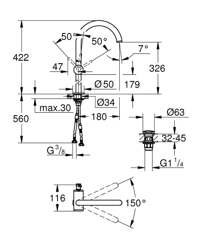 Grohe Atrio Tezgah Üstü Lavabo Bataryası, Fırçalı Bakır - 24365DL0 - 4