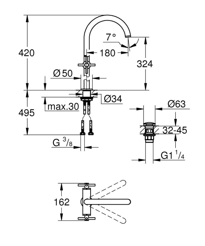 Grohe Atrio Tezgah Üstü Lavabo Bataryası, Sifon Kumandalı - 21149000 - 4