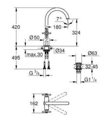 Grohe Atrio Tezgah Üstü Lavabo Bataryası, Sifon Kumandalı, Altın - 21149GL0 - 3