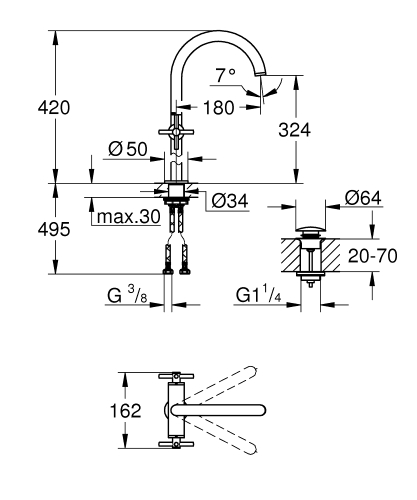 Grohe Atrio Tezgah Üstü Lavabo Bataryası, Sifon Kumandalı, Paslanmaz Çelik - 21149DC0 - 4