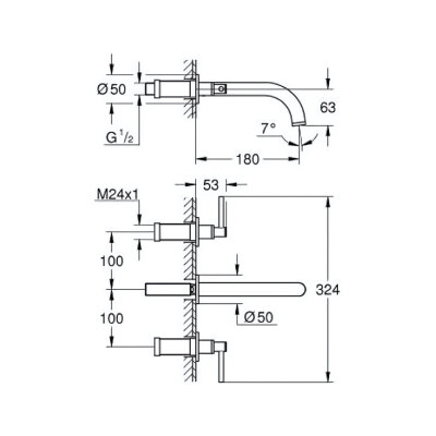 Grohe Atrio Üç delikli lavabo bataryası 1/2″ M-Boyutu (20662DA0) - 3