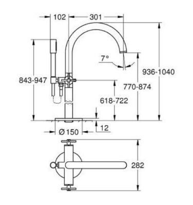 Grohe Atrio Yerden Küvet Bataryası (Sıva Üstü Grubu), Fırçalı Sert Grafit - 25272AL0 - 3