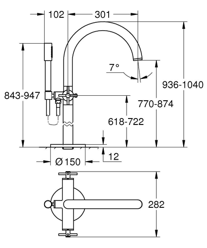 Grohe Atrio Yerden Küvet Bataryası (Sıva Üstü Grubu), Fırçalı Sert Grafit - 25272AL0 - 4