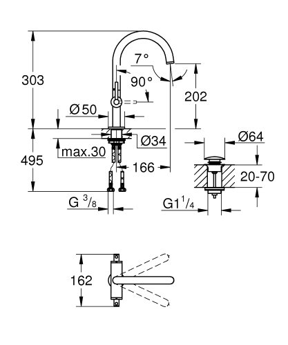 Grohe Atrio Yüksek Lavabo Bataryası (L-Boy), Fırçalı Altın - 21145GN0 - 3