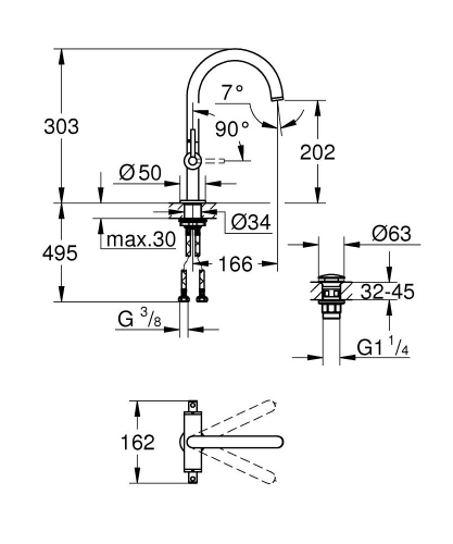 Grohe Atrio Yüksek Lavabo Bataryası (L-Boy), Fırçalı Bakır - 21145DL0 - 3
