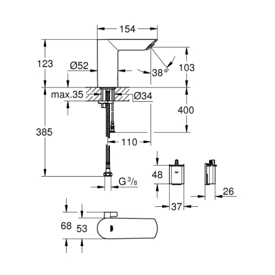 Grohe Bau Cosmopolitan E Fotoselli Lavabo Bataryası 1/2