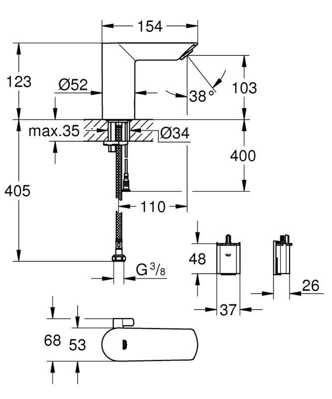Grohe Bau Cosmopolitan E Fotoselli Lavabo Bataryası 1/2