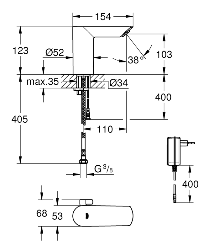 Grohe Bau Cosmopolitan E Fotoselli Lavabo Bataryası 1/2