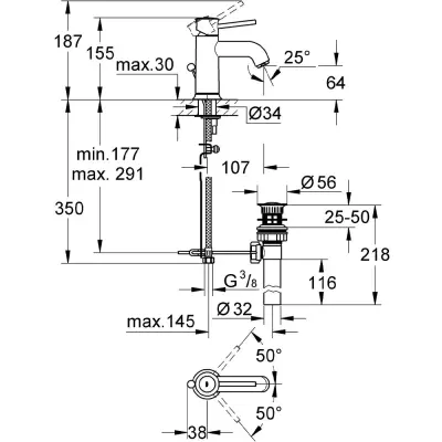 Grohe BauClassic Kumandalı Lavabo Bataryası - 23161000 - 2