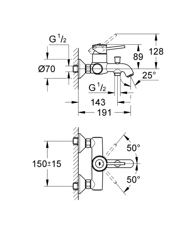 Grohe Bauclassic Tek Kumandalı Banyo Bataryası - 32865000 - 3