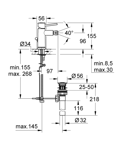 Grohe Bauclassic Tek Kumandalı Bide Bataryası - 32864000 - 3
