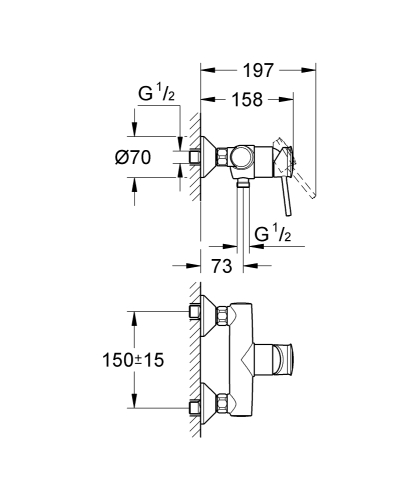 Grohe Bauclassic Tek Kumandalı Duş Bataryası - 32867000 - 3
