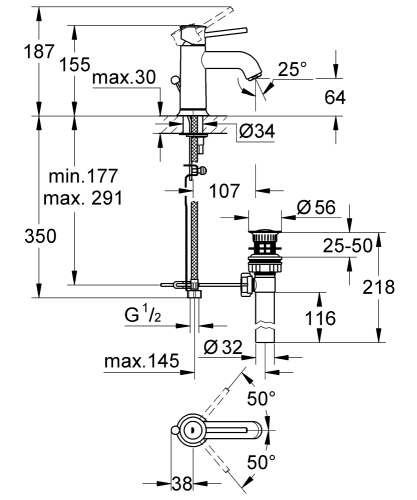 Grohe Bauclassic Tek Kumandalı Lavabo Bataryası - 32862000 - 3