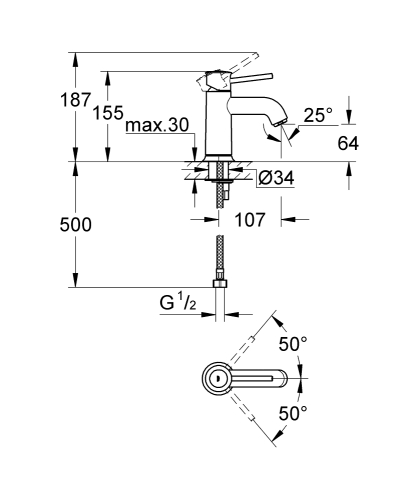 Grohe Bauclassic Tek Kumandalı Lavabo Bataryası - 32863000 - 3