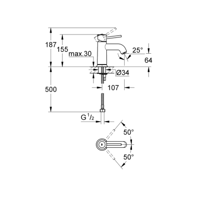 Grohe Bauclassic Tek Kumandalı Lavabo Bataryası - 32863000 - 2