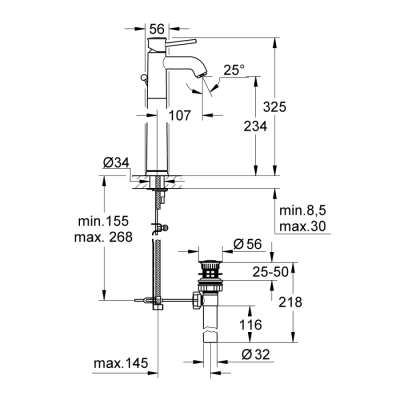 Grohe Bauclassic Tek Kumandalı Lavabo Bataryası - 32868000 - 2