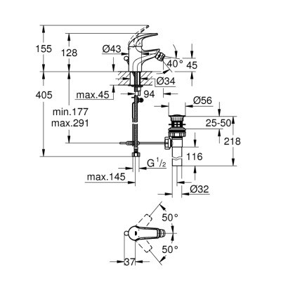 Grohe Baucurve Tek Kumandalı Bide Bataryası - 32849000 - 2