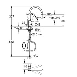 Grohe Bauedge Tek Kumandalı Eviye Bataryası -30536000 - 2