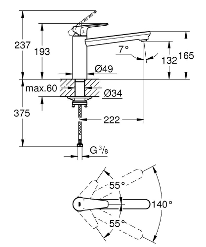 Grohe Bauedge Tek Kumandalı Eviye Bataryası - 31693000 - 5